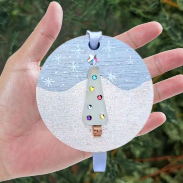 Sea Glass Christmas Tree Bauble Decoration Sea Glass Xmas Decoration Handmade Christmas Tree Sea Glass Wooden Baubles - Image 4