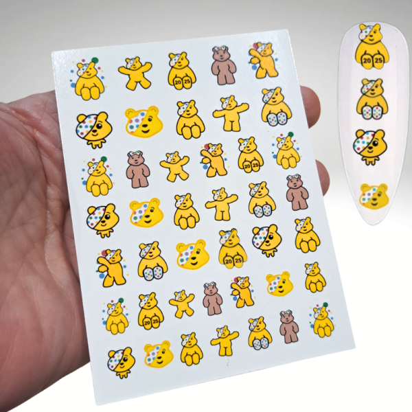 Children In Need Water Decals, Pudsey Bear Nail Art Water Decals, Pudsey 2025 Nails