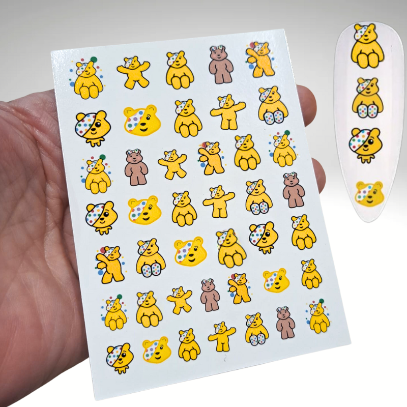 Children In Need Water Decals, Pudsey Bear Nail Art Water Decals, Pudsey 2026 Nails