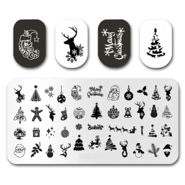Christmas Nail Stamping Plate Holly Stocking Tree Reindeer Santa Bauble Cottage Design 074 - Image 2