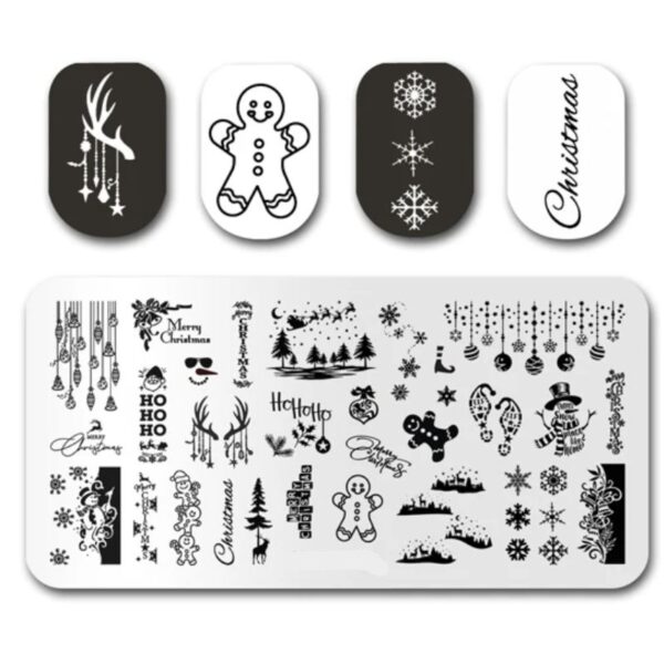 Christmas Stamping Plate Snowman Gingerbread Man Baubles Snowflakes Design 173 - Image 2