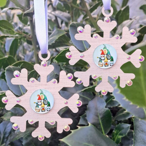 Gnome Baubles, Gonk Baubles, Snowflake Christmas Crystal Baubles, Xmas Tree Decorations, Christmas Gifts, Xmas Present, Family Christmas Baubles - Image 3