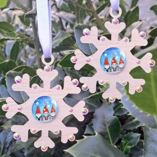 Gnome Baubles, Gonk Baubles, Snowflake Christmas Crystal Baubles, Xmas Tree Decorations, Christmas Gifts, Xmas Present, Family Christmas Baubles - Image 2