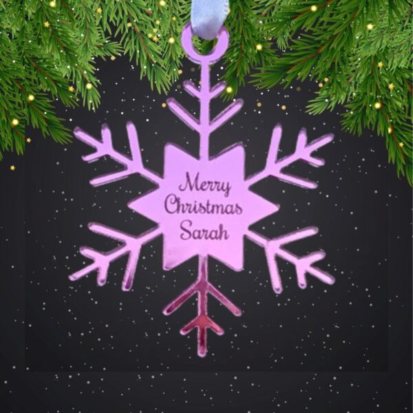 Snowflake Personalised Bauble, Name Engraved Baubles, Christmas Tree Ornament, Xmas Decorations, Secret Santa Gift Ideas - Image 4