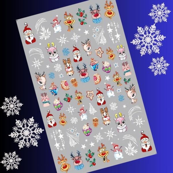 Santa Rudolph Snowman Christmas Nail Art Stickers Design 893