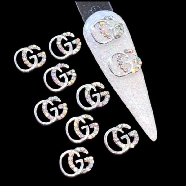 Designer Inspired Nail Art AB Crystal Charms Silver Alloy x 1 Design 25
