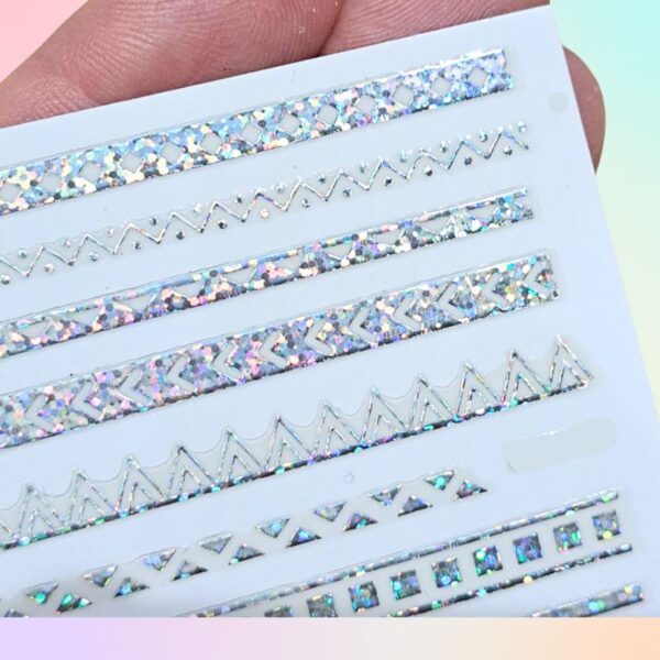Silver Holographic Pattern Nail Art Stickers Design 004 - Image 2