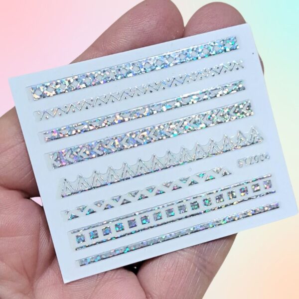 Silver Holographic Pattern Nail Art Stickers Design 004