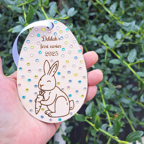 Babys First Easter Personalised Tags, Keepsake Baby's First Easter Crystal Bauble Gift, Easter Bunny - Image 4
