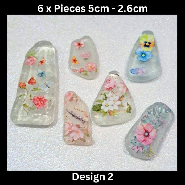 6 x Patterned Sea Glass Pieces Design 2
