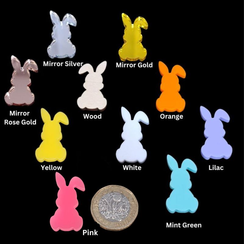 Easter Bunny Acrylic Blanks, Mini Bunny Rabbit Cake Toppers, Easter Craft Decorations x 10 Design 2