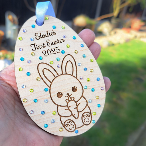 Babys First Easter Personalised Tags, Keepsake Baby's First Easter Crystal Bauble Gift, Easter Bunny - Image 3