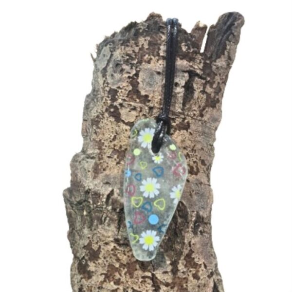 Genuine Hand Decorated Sea Glass Necklace Pendant, Unisex Hippy Necklace, Boho Surf Necklace, Jewellery Xmas Gift  Design B