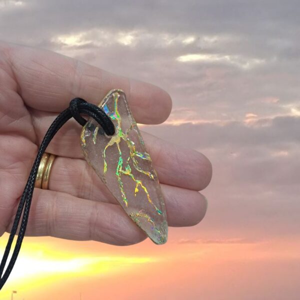 Genuine Hand Decorated Sea Glass Necklace Pendant, Unisex Hippy Necklace, Boho Surf Necklace, Jewellery Xmas Gift  Design A - Image 2