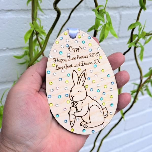 Babys First Easter Personalised Tags, Keepsake Baby's First Easter Crystal Bauble Gift, Easter Bunny - Image 2