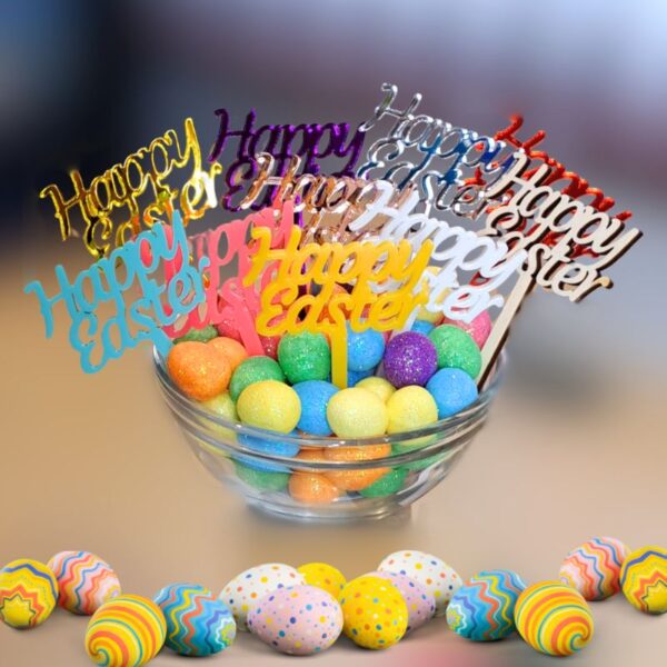 Happy Easter Cupcake Toppers, Easter Craft Decorations, Easter Cake Picks - Image 4