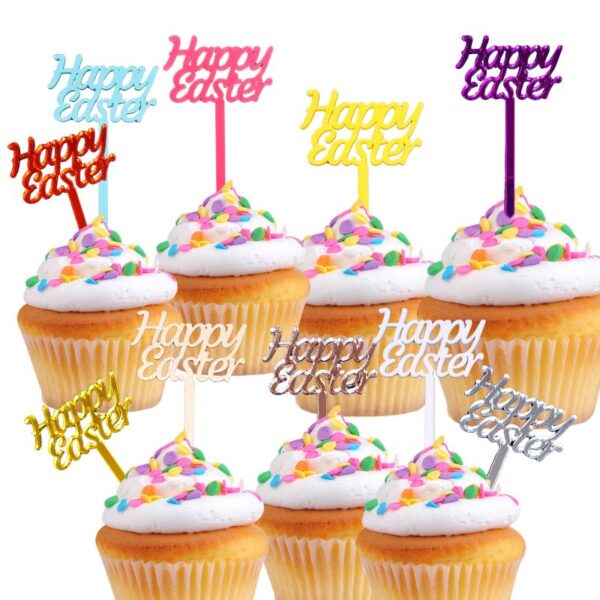 Happy Easter Cupcake Toppers, Easter Craft Decorations, Easter Cake Picks - Image 5