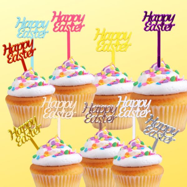 Happy Easter Cupcake Toppers, Easter Craft Decorations, Easter Cake Picks - Image 7