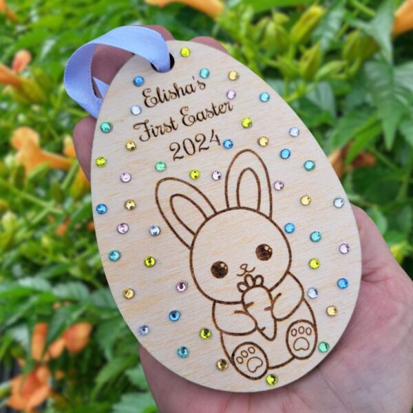 Babys First Easter Personalised Tags, Keepsake Baby's First Easter Crystal Bauble Gift, Easter Bunny - Image 5