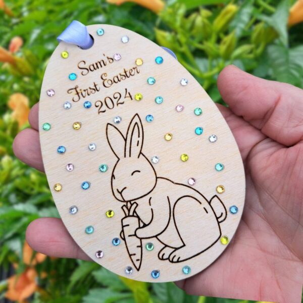 Babys First Easter Personalised Tags, Keepsake Baby's First Easter Crystal Bauble Gift, Easter Bunny - Image 6