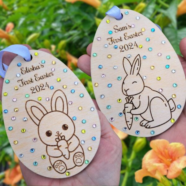 First Easter Wooden Egg With Crystals