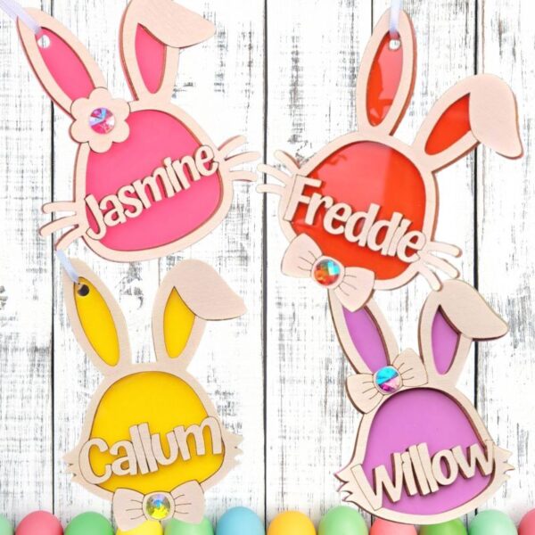 Easter Bunny Bauble Wood And Acrylic With Gem Colour