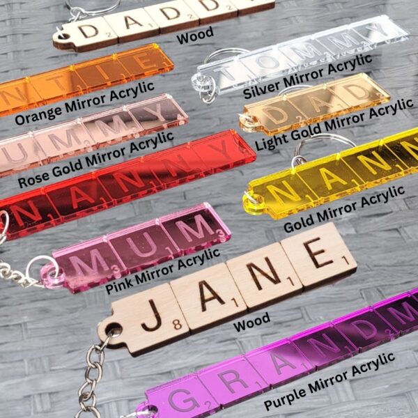 Wooden And Mirror Acrylic Scrabble Keyring Keychains