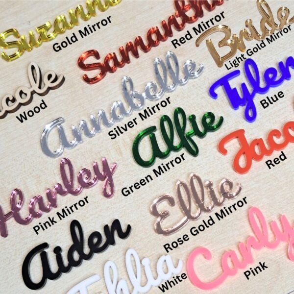 Acrylic Personalised Names, Wedding Place Names, Mirror Acrylic Cake Topper Names, Script Name Plaques