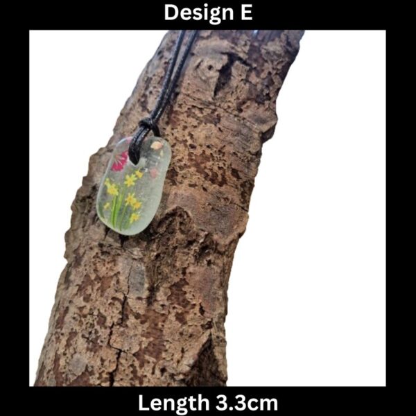 Floral Genuine Sea Glass Necklace Pendant Hand Decorated, Unisex Hippy Necklace, Boho Surf Necklace, Jewellery Xmas Gift Design E - Image 3