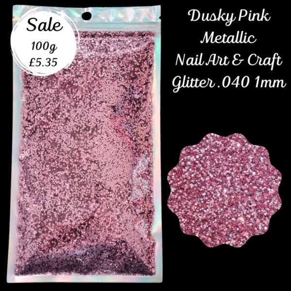 Dusky Pink Metallic Glitter Nail Art Craft Resin .040 1mm