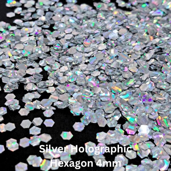Silver Holographic Craft, Nail Art Hexagon Shape 4mm
