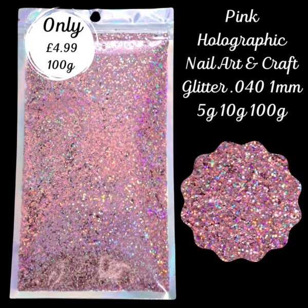 Pink Holographic Glitter Nail Art Craft Resin .040 1mm
