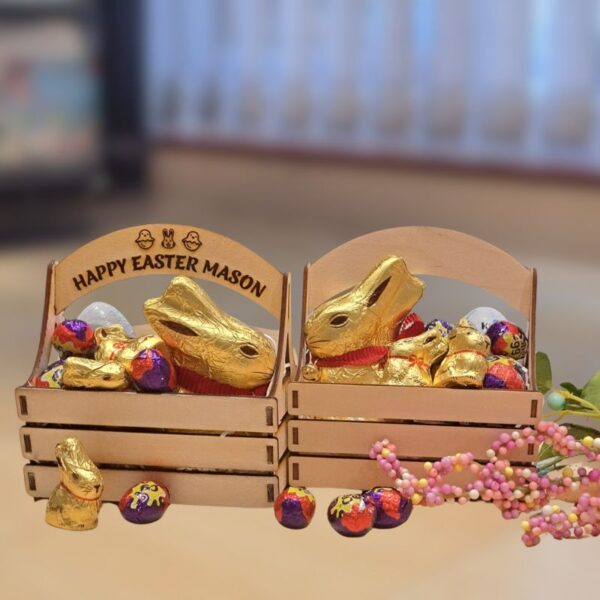 Personalised Easter Wooden Basket, Kids Easter Egg Gift Basket - Image 4
