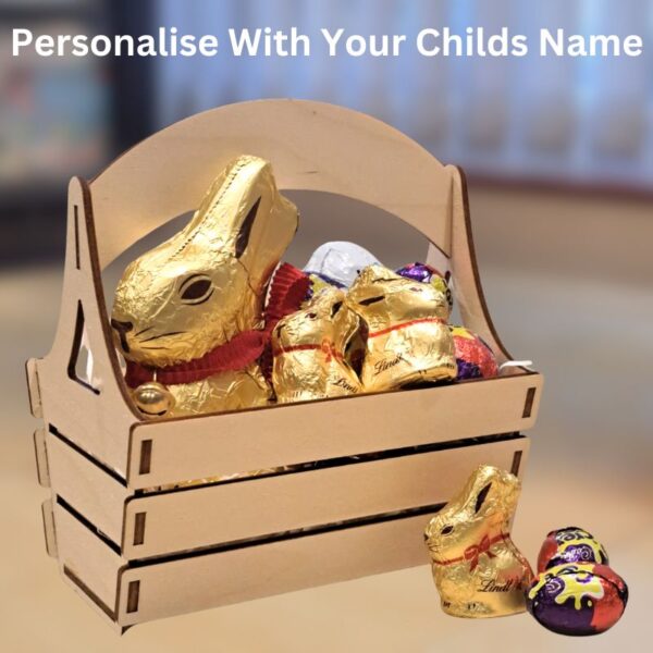 Personalised Easter Wooden Basket, Kids Easter Egg Gift Basket - Image 3