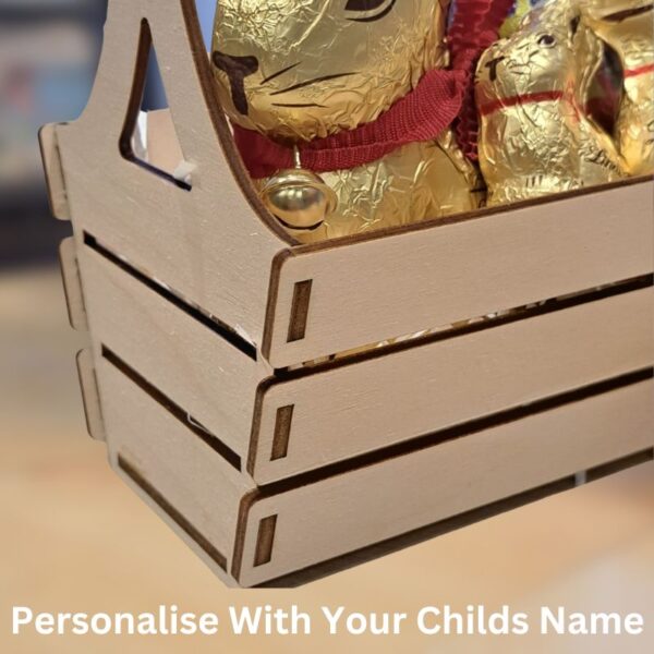 Personalised Easter Wooden Basket, Kids Easter Egg Gift Basket - Image 2