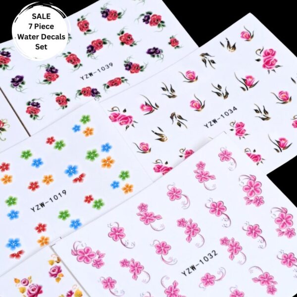7 x Flower Nail Art Water Slide Decals Set 2 - Image 2