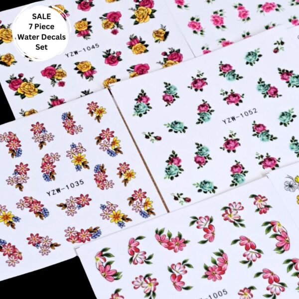7 x Flower Nail Art Water Slide Decals Set 3 - Image 3