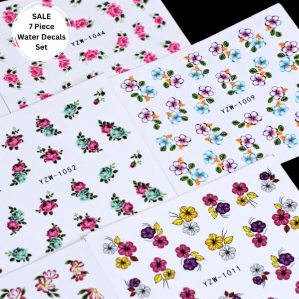 7 x Flower Nail Art Water Slide Decals Set 3 - Image 2