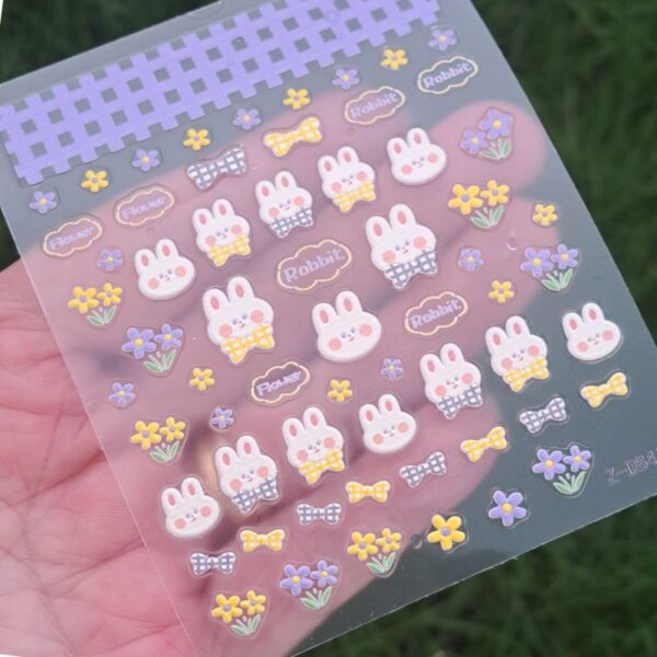 Easter Bunny And Flower Nail Art Stickers Design 8415