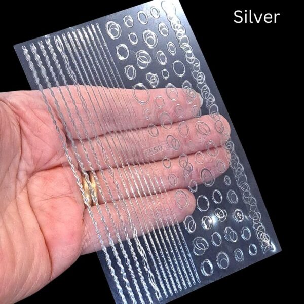 Geometry Scribble Line Nail Art Stickers Silver And White Set 9 - Image 2