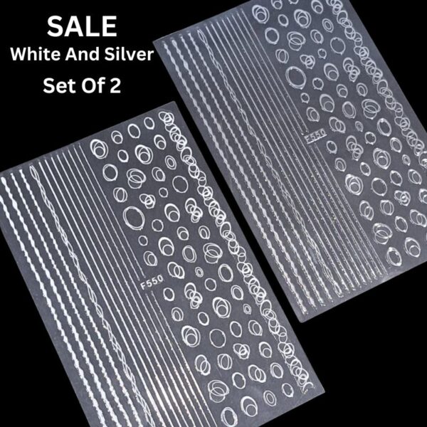 Geometry Scribble And Line Stickers White And Silver Set 9