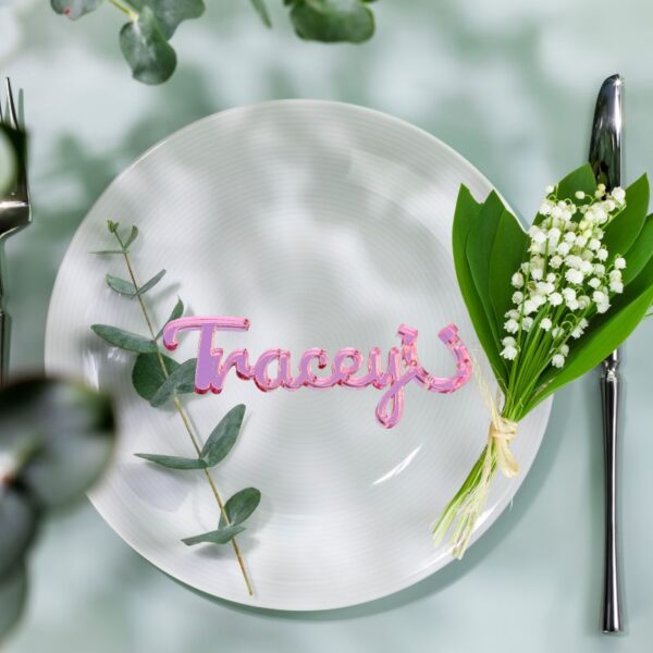 Personalised Wedding Place Names, Mirror Acrylic Wedding Cake Topper Names, Script Name Plaques, Wedding Table Decoration, Wedding Anniversary - Image 2