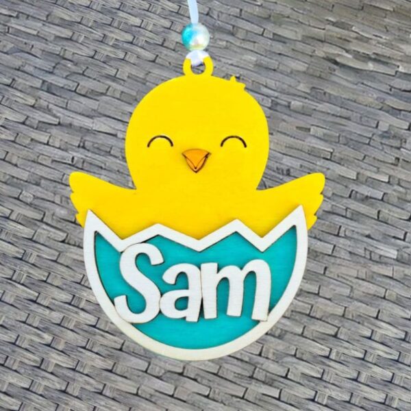 Turquoise Personalised Wooden Easter Chic In Egg