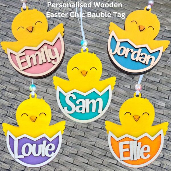 Personalised Wooden Easter Chic In Egg Bauble Tag