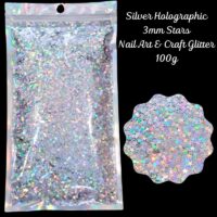 3mm Silver Holographic Stars Nail Art Craft Resin 100g