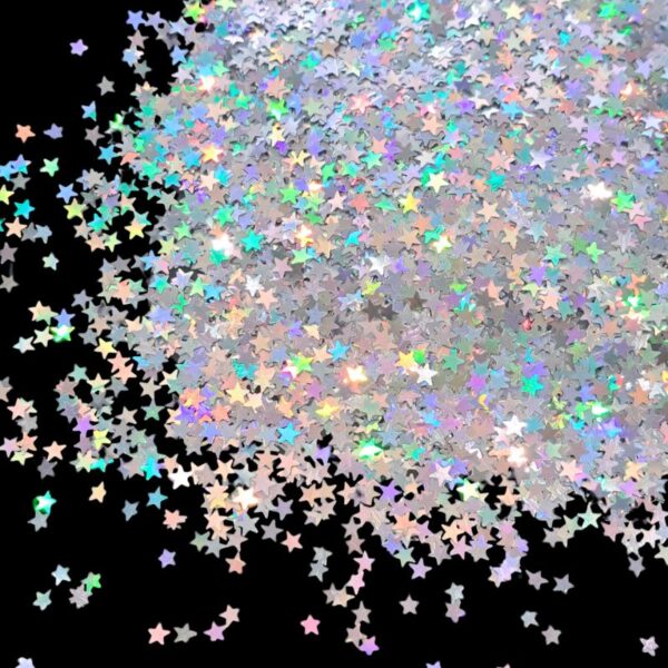Silver Holographic Stars 3mm Size, Nail Art Glitter Stars, Festival Glitter, Resin Art, Star Glitter Sequin Shapes 100g Pack Size - Image 6
