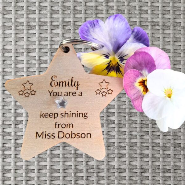 School Leaver Gifts Teacher Pupil Gift Personalised School Leaver Wooden Star Key Fob - Image 4