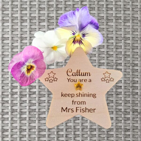 School Leaver Gifts Teacher Pupil Gift Personalised School Leaver Wooden Star Key Fob - Image 3