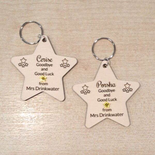School Leaver Gifts Teacher Pupil Gift Personalised School Leaver Wooden Star Key Fob - Image 2