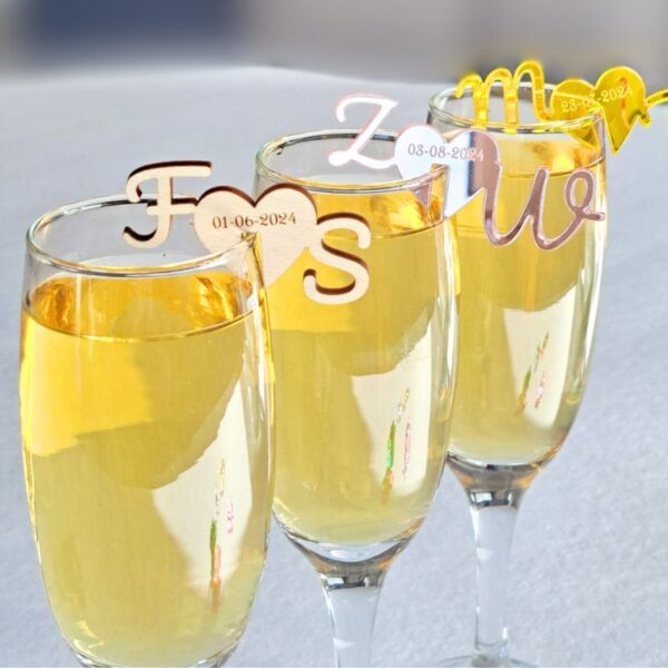 Personalised Wedding Drink Name Tags, Personalised Initial Drink Tags, Custom Wedding Drink Charms, Glass Toppers, Wedding Favours, Anniversary Drinks Tags, Wine Glass Charms - Image 2